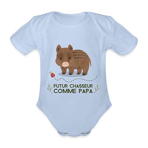 Spreadshirt® Futur Chasseur comme Papa - Bonne Fête Papa - Cadeau Chasse Rigolo pour La Fête des Pères Body Bébé Bio Manches Courtes, 6-9 Mois, Ciel Cover