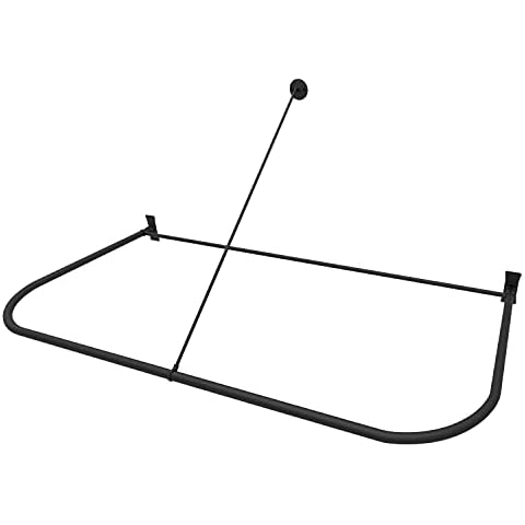 Naiture Stainless Steel 60'' x 30'' D Shape Shower Curtain Rod with Swivel Ceiling Support, Black Finish Cover