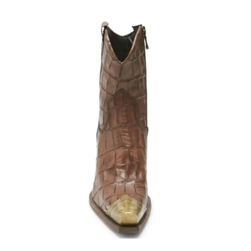 Image of keleimusi Women's Western Cowgirl Ankle Boots Stacked Block Heel Cowboy Booties Steel Toe Heeled Short Cowboy Boots Side Zipper Western Booties