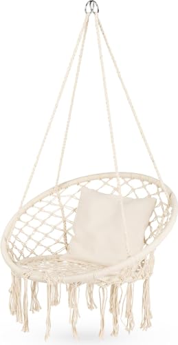 Outtec Hamaca colgante XXL Boho – Soporta hasta 150 kg – para exterior e interior – Columpio colgante – Interior y exterior – Cesta colgante Camping – para jardín – Terraza – Beige