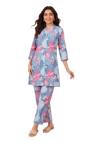 Image of Janasya Women's Pure Cotton Floral Printed Straight Co-ord Set