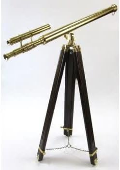 Vintage Antique Style Griffith Solid Brass Double Barrel Floor Standing Telescope with Black Wooden Tripod Stand