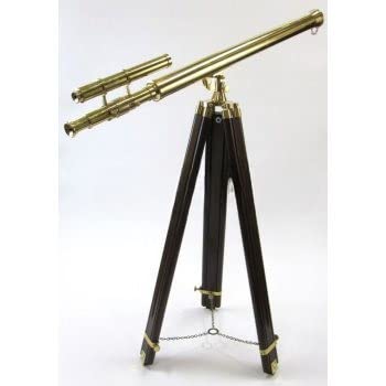 Vintage Antique Style Griffith Solid Brass Double Barrel Floor Standing Telescope with Black Wooden Tripod Stand