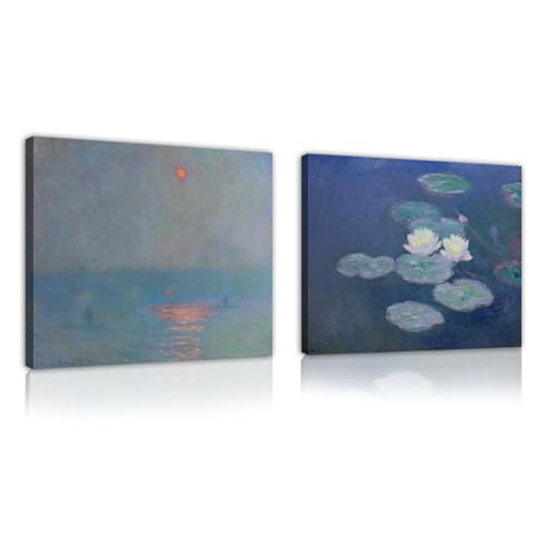 Impression sur toile haut de gamme nénuphars de Monet avec cadre intérieur