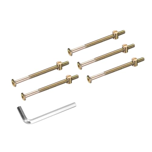 sourcing map 5Pcs Bed Frame Bolts, M8x110mm Hex Socket Head Cap Screws Bolts with Barrel Nuts Hardware Replacement Kit & M5 Hex Wrench for Furniture, Beds, Chair
