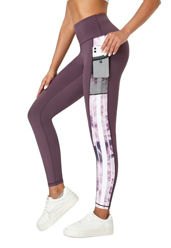 Tuspryt Leggings Damen mit Taschen,Blickdichte sportleggins Damen lang Fitnesshose Laufhose Sporthose Damen