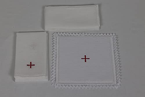 Catholic Altar Linens Set With Red Cross (Pall, Purificator, Corporal, Towel) #TOP4