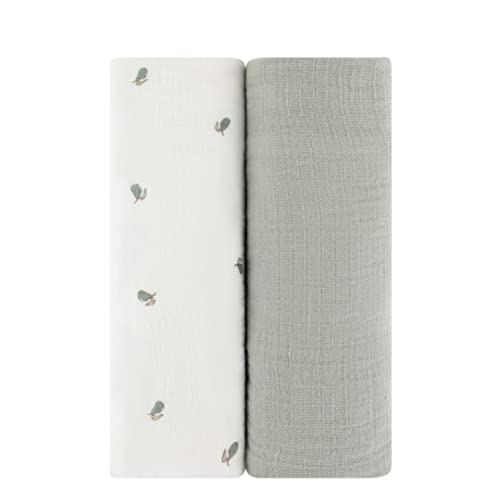 Image of Ely's & Co. Muslin Swaddle Blanket 2-Pack — 100% Cotton Muslin Extra-Large Swaddle Blankets (47” x 47”) Solid + Printed (Sage Pear)