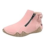 Ankle Booties for Women Boots Side Zipper Buckle Short Booties Comfortable Round Toe Flat Boot Non-Slip Running Walking Boot Outdoor Hiking Shoes Fashion Loafers Pink