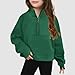 Girls Half Zip Up Sweatshirt Long Sleeve Cropped Pullover Sweatshirt Fall Cute Clothes for Girls Fashion Winter Sweatshirts Green