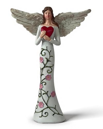 LEOKED 8" Guardian Angel Figurine Gifts for Women, A Gift to Express Comfort, Remembrance and Healing, White Resin with Pink Floral Design, Detailed Wings, Suitable for Indoor Decor