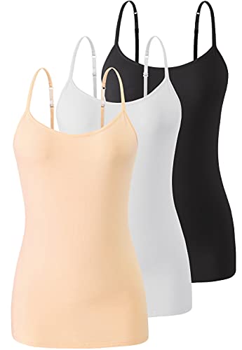 Image of Air Curvey 3 Pack Camisole Tops for Women Built in Bra Adjustable Spaghetti Strap Cotton Undershirt Tanks Layering Tops