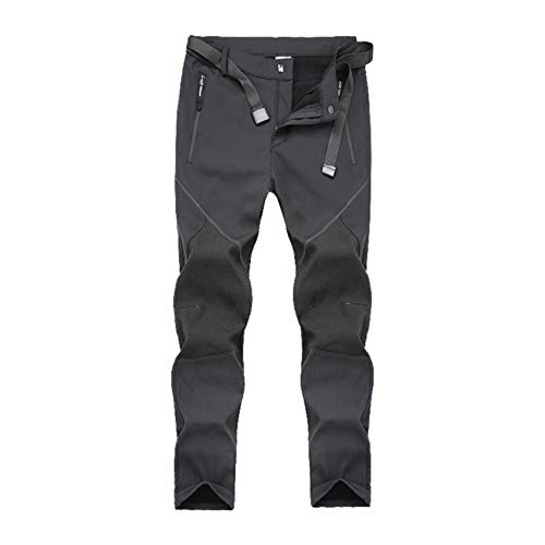 LY4U Hombres Pantalones para Caminar al Aire Libre con Forro Polar Softshell Resistente al Agua Pantalones de esquí de Senderismo Gruesos cálidos con Bolsillos con Cremallera