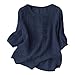 Linen Tops for Women Retro Embroidered Plus Size 3/4 Sleeve Round Neck Casual Loose Fit teacher Clothes trendy 2025 Navy01 X-Large