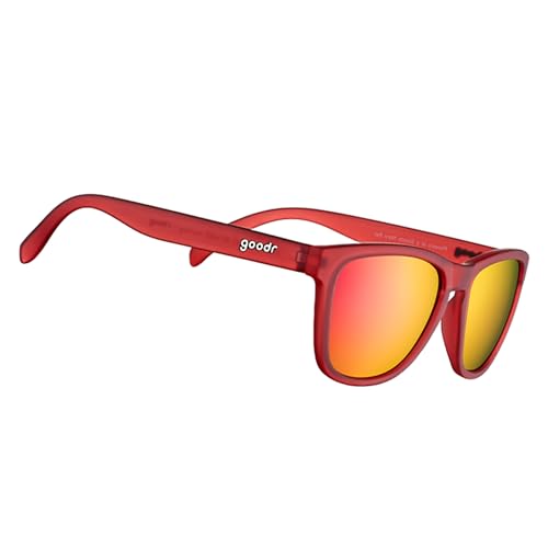 goodr Phoenix At A Bloody Mary Bar Polarized Sunglasses, Medium Sized (OG), Dark Red Translucent Frames with Rose Mirrored Reflective Lens, UV400 Protection, No Slip, No Bounce