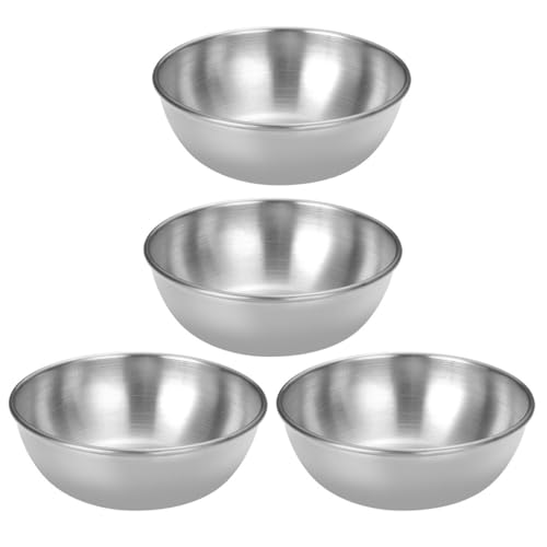 FUNOMOCYA 4pcs Mustard Dish Condiment Plate Soy Sauce Condiment Sauce Cups Condiment Container Sauce Dipping Dish Food Sauce Dish Side Dish Plate Sushi Dipping Bowls Silver Stainless Steel