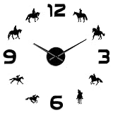 SZG 競馬クリエイティブウォールクロックウォールアートカントリーハウス競走馬の装飾騎手へのギフト、新築祝い/男性/女性/ママ/パパへのギフト（黒、70cm）