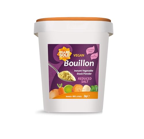 Marigold Reduced Salt Vegetable Bouillon Powder 2kg Instant Vegan Stock Powder 37% Less Salt Natural Ingredients Gluten-Free Perfect for Soups Stews & Sauces.
