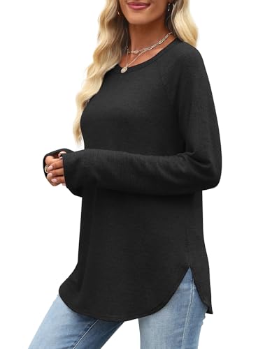 OFEEFAN Long Sleeve Shirts for Women Loose Fit Tunic Tops Dressy Casual Crew Neck Pullover Sweaters Fall Outfits Clothes 20254