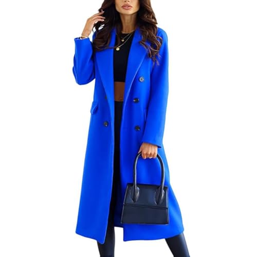 JIAALU Mantel Damen Elegant Lang Wollmantel Mode Umlegekragen Langarm Einfarbig Trenchcoat Warme Outwear Winter mit Gürtel Jacke