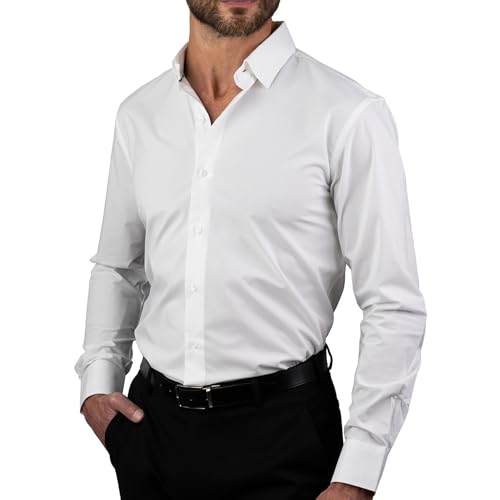 DKNY Men's Slim Fit Dress Shirts Solid Long Sleeve Stretch Wrinkle-Free Formal Shirt Business Casual Button Up Shirts - Image 3