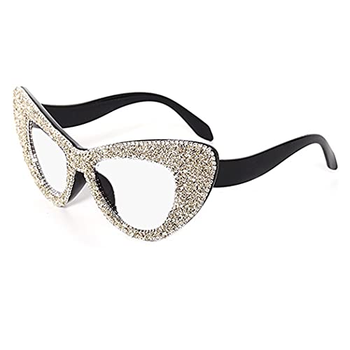 bullabulling Womens Blue Light Blocking Lens High End Designer Bling Bling Cat Eye Reading Glasses (clear, 1.0)