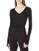 Enza Costa womens Cashmere Long Sleeve Cuffed V-neck Top With Thumbhole T Shirt, Black, Medium US