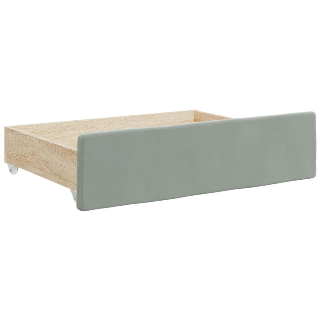 Łóżko dzienne wysuwane z szufladami, jasnoszare, aksamitne, 90 x 200 cm, sofa do spania z materacem piankowym, wytrzymała rama drewniana, metalowa rama, meble funkcyjne oszczędzające miejsce