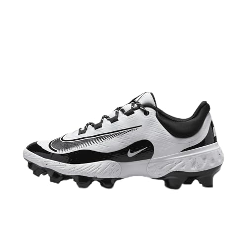 Nike Alpha Huarache Elite 4 Low MCS JRD Chaussures de baseball à crampons (FZ1362-400, bleu marine/bleu nuit/or métallique), blanc/noir, 45.5 EU