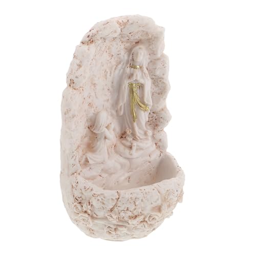 Virgen María adorno de pared religioso de resina beige con fuente agua para altar