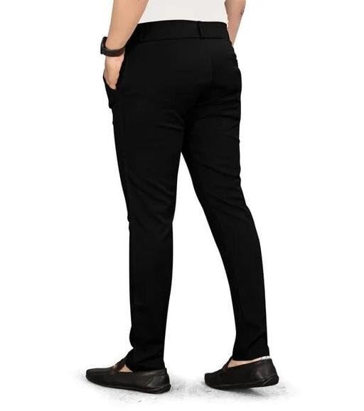 Image of Men's Stretchable Trousers - Black Solid Regular Fit Pants | Lightweight Comfortable Formal & Casual