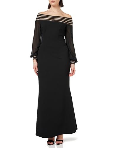 Gina Bacconi Vestido Largo de crepé con Ribete en el Cuello cóctel, Negro y Negro, 42 para Mujer