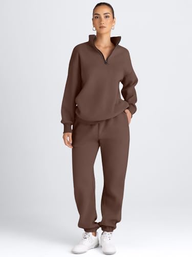 Image of AUTOMET Women's Sweatsuits 2 Piece Outfits Lounge Sets | Cozy Airport Outfits,Casual Sweat Sets for Fall and Winter,Half Zip Pullover and Baggy Sweatpants with Pockets