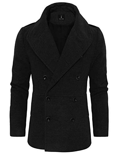 TAM Ware Men's Stylish Large Lapel Double Breasted Pea Coat