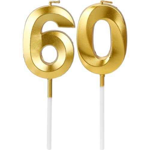 Gold Digital Birthday Cake Candles - Number 60 Candles for 60th Birthday Happy Birthday Smokeless Environmental Protection Birthday Candle for Birthday Cake