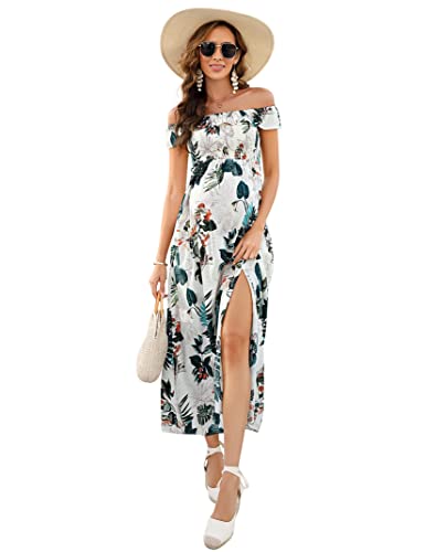 Image of Maternity Dress Women's Off Shoulder Split A Line Casual Maxi Dress Photography Dress for Babyshower