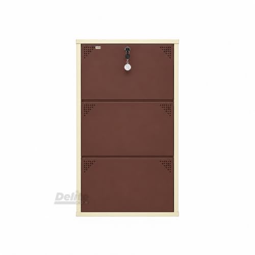 Image of DELITE KOM AIRO 24 inch 3 Shelf Metal Shoe Rack Wall Mounted for Home with Lock | Air-Vent Panels Keep Shoes Odour-Free | Holds 9 Shoes or 15 Slipper Pairs | 1Yr Warranty | 41x24x5 Ivory Coffee | DIY