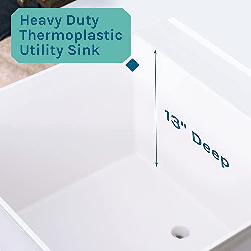 19 Gallon Utility Sink Laundry Tub By Js Jackson Supplies With Adjustable Metal Legs, Ideal For Laundry Room, Basement, Or Garage Workshop. Heavy Duty Shop Sink. No Faucet Included (White) #TOP5
