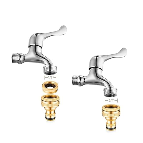 Image of 2Pcs Tap Connector, 1 /2 & 3 /4 Inch Pipe Connector for Tap, Garden Hose Quick Connectors, Faucet Washing G-u-n Barrel Accessories, Suitable for Garden, Bathroom, Kitchen, Outdoor (2-in-1)