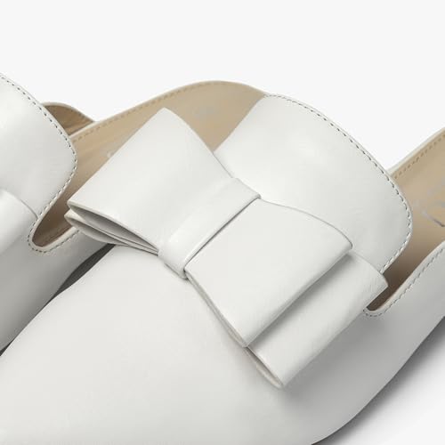Image of MUSSHOE Mules for Women with Bow Knot: Pointed Toe Flats - Cloud-Cushion Suede Backless Loafers for Office & Casual Wear - Wide-Fit Friendly Slip On Slides with Memory Foam