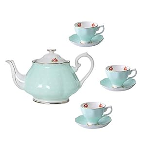 Tea Set for Adults Bone China Coffee Cup Set Coffee Cups and Saucers Blue and White Tea Set with Teapot (Blue) (Blue b) (Blue b)