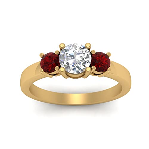 Image of 55Carat Choose Your Gemstone 3 Stone Round Diamond CZ Engagement Ring Yellow Gold Plated Round Shape 3 Stone Engagement Rings Minimal Modern Design Birthday Gift Wedding Gift US Size 4 to 12