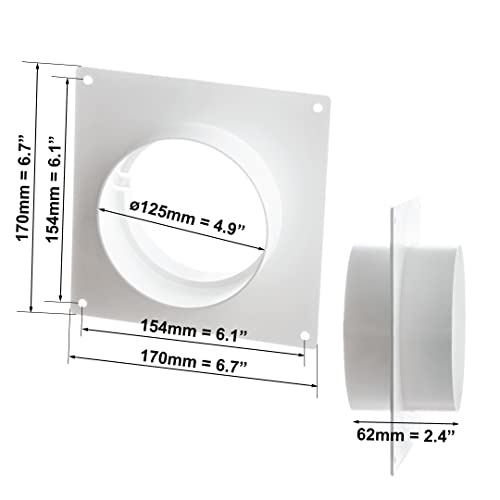 Ø 125mm Wandflansch-Rohrverbinder - PVC Verbinder Verbindungsstück Rundrohr Lüftungsrohr ohne Rückstauklappe