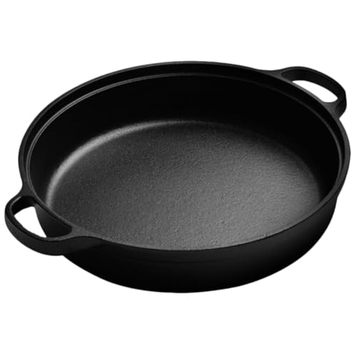 HOOWIFFY Olla de Hierro Fundido sin Revestimiento, Sartén Redonda Negra Superficie Lisa y Fácil de Limpiar para Barbacoa y Mariscos