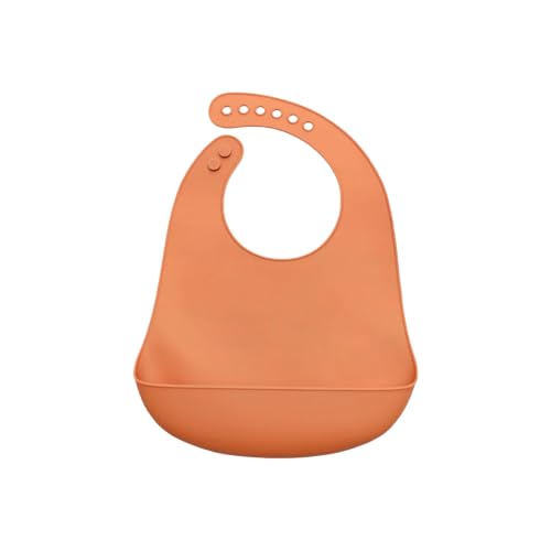 Image of Kids Station Silicone Baby Bib for Feeding & Weaning BPA Free, Soft Adjustable Neckline with Buttons, Washable & Reusable, Ideal for Babies & Toddlers 6 to 36 Months - Orange