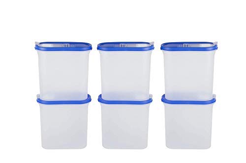 Cutting EDGE Flip-Top Stackable BPA-Free Dispenser Kitchen Storage Container Set, Peppy Blue, 1800ML (7.5 Cup/60 Oz) -Set of 6 (Free Extra Plain Lids)