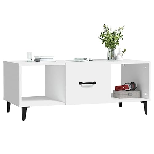 Table basse blanche 102x50cm avec rangements pour salon moderne - 6