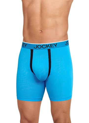 Jockey Men's Underwear Chafe Proof Pouch Microfiber 6" Boxer Brief - 3 Pack, Bright Aqua/Iron Grey/Blue Jay, L3
