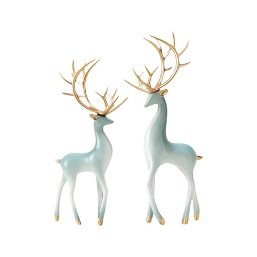 Générique Figurine De Renne De Noël en Résine Décoration De Noël Renne D'intérieur Ornements De Rennes Cerfs Décoration De Fête Sculpture 2 Pièces Debout Et Assis Exposant en Métal pour l'hiver