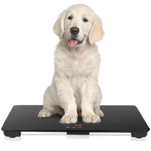 犬に適したデジタルペットスケール、防水・滑り止めマット付き、動物スケールプラットフォーム、寸法 25.6 x 17.7 インチ、最大重量 220 ポンド、精度 0.35 オンス/10 g、黒。